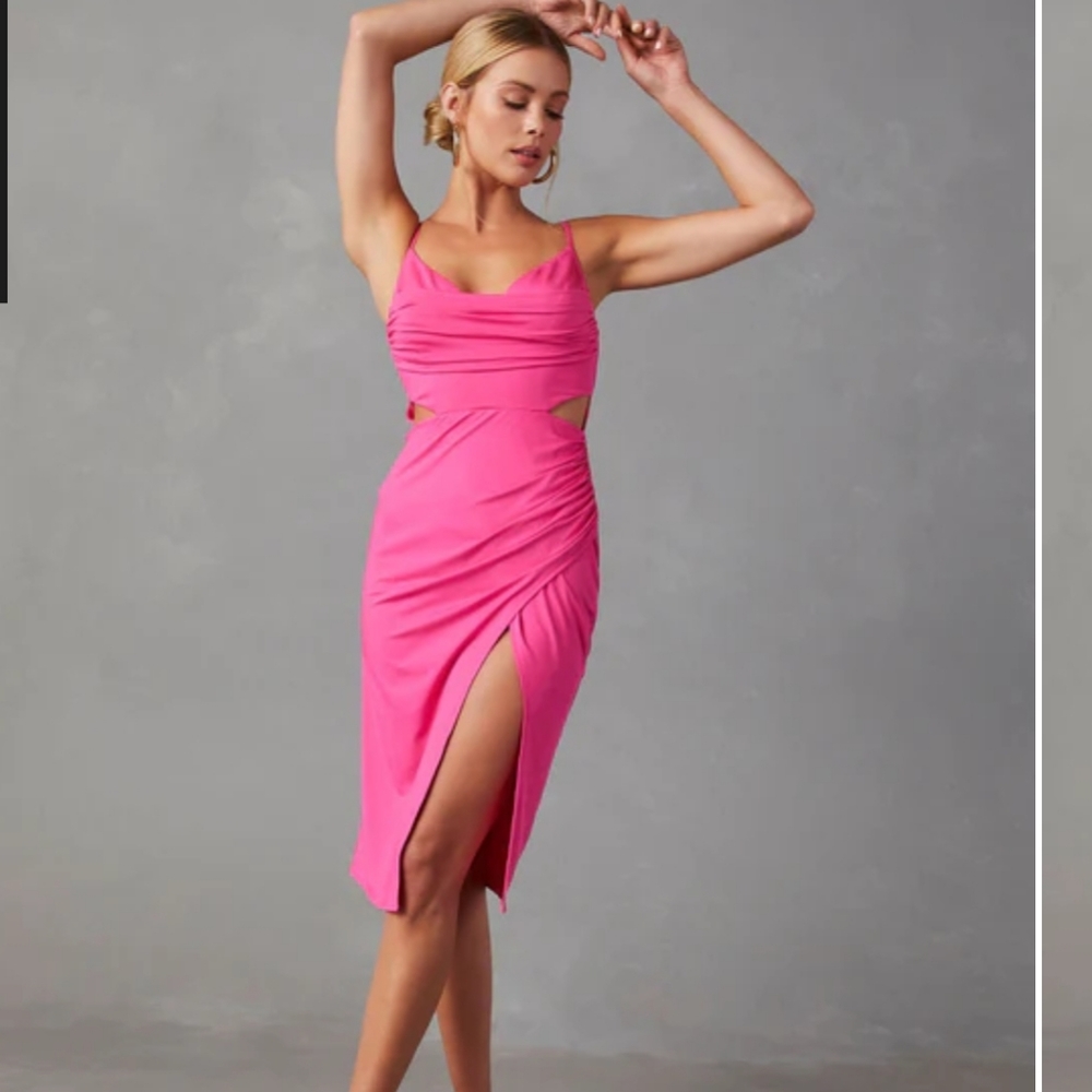 NWT vici hot pink cutout ruched midi dress